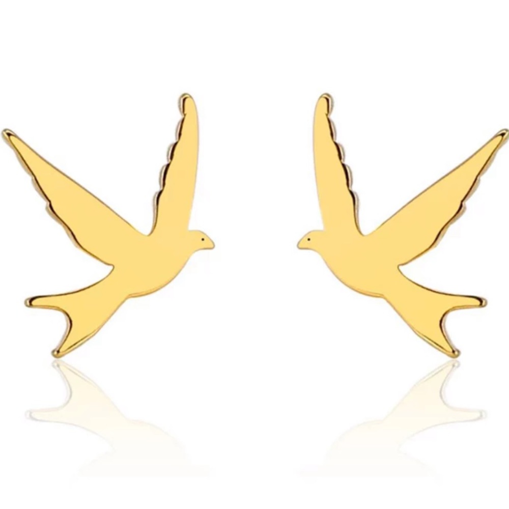 FLYING Birds Steel Stud Minimalist Earrings GOLD With Gift Bag